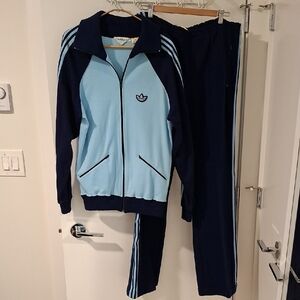 Adidas Classic Men's Light Blue & Navy Vintage Tracksuit (Size L)